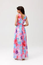 Elegant maxikjole i chiffon med åpen rygg - Roco Fashion fra MS StyleHaven, størrelse 46, med sleeveless, bukselengde long, kjolelengde maxi, kjolestil flared; sheath