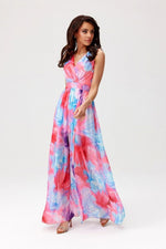 Elegant maxikjole i chiffon med åpen rygg - Roco Fashion fra MS StyleHaven, størrelse 34, med sleeveless, bukselengde long, kjolelengde maxi, kjolestil flared; sheath