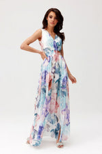 Elegant maxikjole i chiffon med åpen rygg - Roco Fashion fra MS StyleHaven, størrelse 36, med sleeveless, bukselengde long, kjolelengde maxi, kjolestil flared; sheath