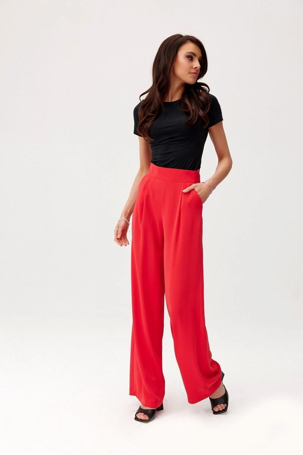 Vide satengbukser med høy midje - Roco Fashion fra MS StyleHaven, størrelse 42, med long, bukselengde long, kjolelengde maxi, kjolestil flared; sheath
