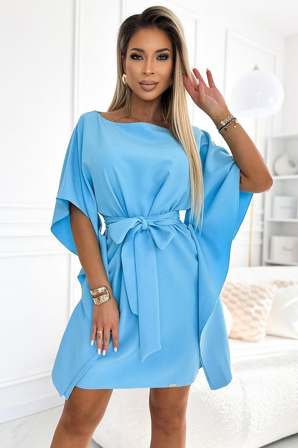 Sofia Day kjole til dame fra MS StyleHaven, laget av polyester, farge Grønn 4, størrelse S/M, med short ermer, perfekt til casual; dress