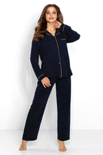 Pyjamas Momenti Per Me til dame fra MS StyleHaven, laget av Bomull; Elastan-1, farge Marineblå, størrelse s, med long ermer, perfekt til casual; dress