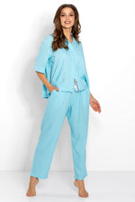 Pyjamas Momenti Per Me til dame fra MS StyleHaven, laget av Lin, farge Blå, størrelse s, med spaghetti-strap ermer, perfekt til casual; dress