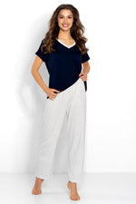 Pyjamas Momenti Per Me til dame fra MS StyleHaven, laget av Viskose, farge Marineblå, størrelse s, med long ermer, perfekt til casual; dress