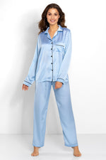 Pyjamas Momenti Per Me til dame fra MS StyleHaven, laget av Sateng, farge Blå, størrelse s, med long ermer, perfekt til casual; dress