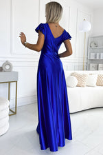 Crystal Maxi Dress fra Numoco – elegant omslagskjole med høy spalte til dame fra MS StyleHaven, laget av polyester, farge beige, størrelse XS, med sleeveless; short ermer, perfekt til casual; dress