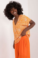 Bluse Sublevel til dame fra MS StyleHaven, laget av Viskose, farge Oransje, størrelse M, med short ermer, perfekt til casual; dress