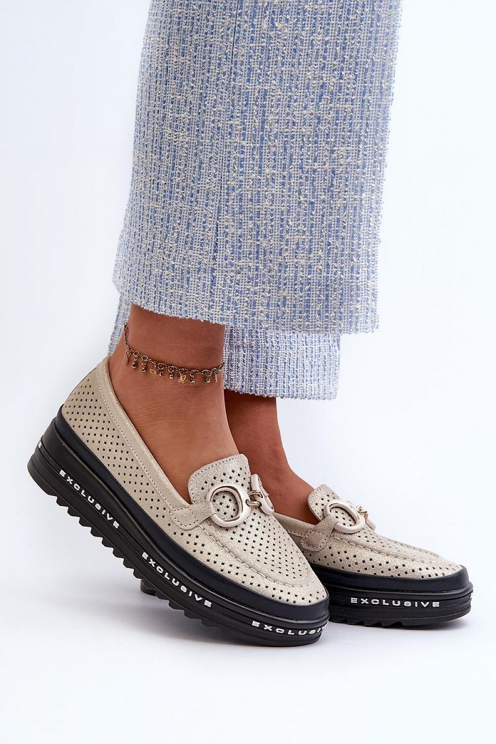 Mocassin Step in Style til dame fra MS StyleHaven, laget av polyester, med detaljer i leather, farge Gul, størrelse 36, med 45720 ermer, hælhøyde low, skostørrelse 36; 37; 38; 39; 40; 41, perfekt til casual; dress