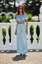 Vide satengbukser med elastisk midje - Roco Fashion fra MS StyleHaven, størrelse 36, med long, bukselengde long, kjolelengde midi; knee, kjolestil a-line