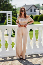 Vide satengbukser med elastisk midje - Roco Fashion fra MS StyleHaven, størrelse 40, med long, bukselengde long, kjolelengde midi; knee, kjolestil a-line