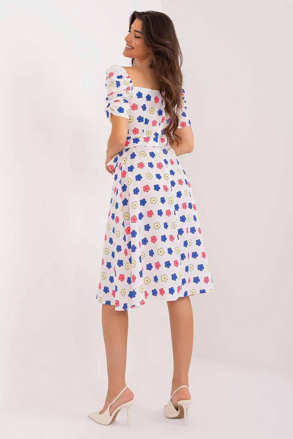 Lakerta sommer-kjole med puffermer til dame fra MS StyleHaven, laget av polyester; Viskose, farge Hvit, størrelse 40, med short ermer, perfekt til casual; dress