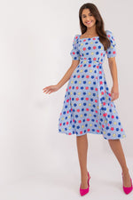 Lakerta sommer-kjole med puffermer til dame fra MS StyleHaven, laget av polyester; Viskose, farge Blå, størrelse 36, med short ermer, perfekt til casual; dress