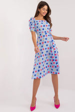 Lakerta sommer-kjole med puffermer til dame fra MS StyleHaven, laget av polyester; Viskose, farge Blå, størrelse 38, med short ermer, perfekt til casual; dress