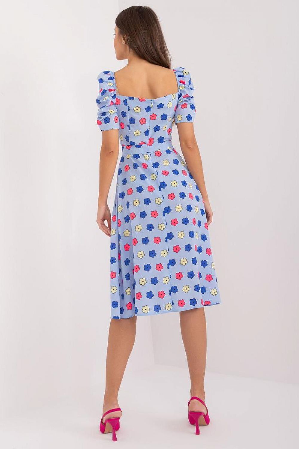 Lakerta sommer-kjole med puffermer til dame fra MS StyleHaven, laget av polyester; Viskose, farge Blå, størrelse 40, med short ermer, perfekt til casual; dress