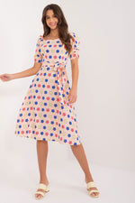 Lakerta sommer-kjole med puffermer til dame fra MS StyleHaven, laget av polyester; Viskose, farge Blå, størrelse 42, med short ermer, perfekt til casual; dress