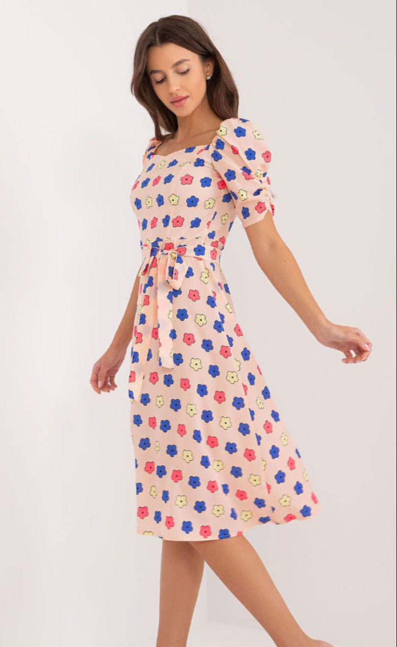Lakerta sommer-kjole med puffermer til dame fra MS StyleHaven, laget av polyester; Viskose, farge Rosa, størrelse 36, med short ermer, perfekt til casual; dress