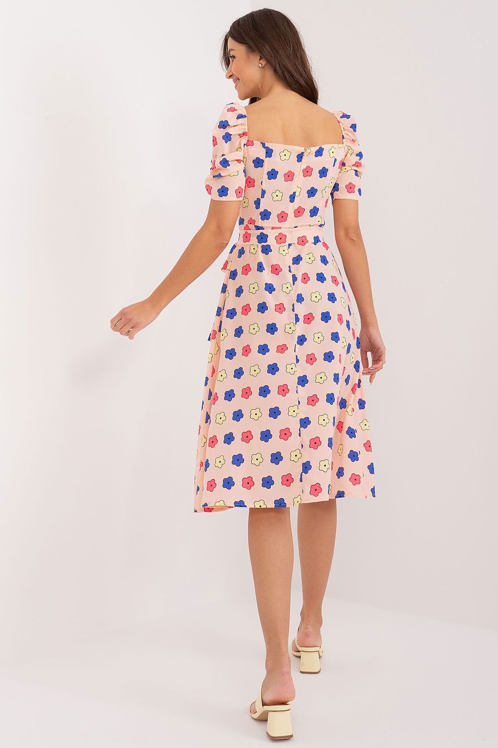 Lakerta sommer-kjole med puffermer til dame fra MS StyleHaven, laget av polyester; Viskose, farge Rosa, størrelse 38, med short ermer, perfekt til casual; dress