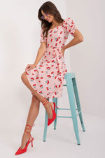Lakerta sommer-kjole med puffermer til dame fra MS StyleHaven, laget av polyester; Viskose, farge Rosa, størrelse 42, med short ermer, perfekt til casual; dress