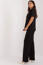 Lakerta damesett med bluse og bukser med knytemidje til dame fra MS StyleHaven, laget av Bomull; Elastan-1, farge Hvit, størrelse S/M, med long ermer, perfekt til casual; dress