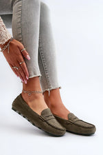 Mocassin Step in Style til dame fra MS StyleHaven, laget av polyester, med detaljer i suede, farge Grønn, størrelse 36, med 45720 ermer, hælhøyde low, skostørrelse 36; 37; 38; 39; 40; 41, perfekt til casual; dress