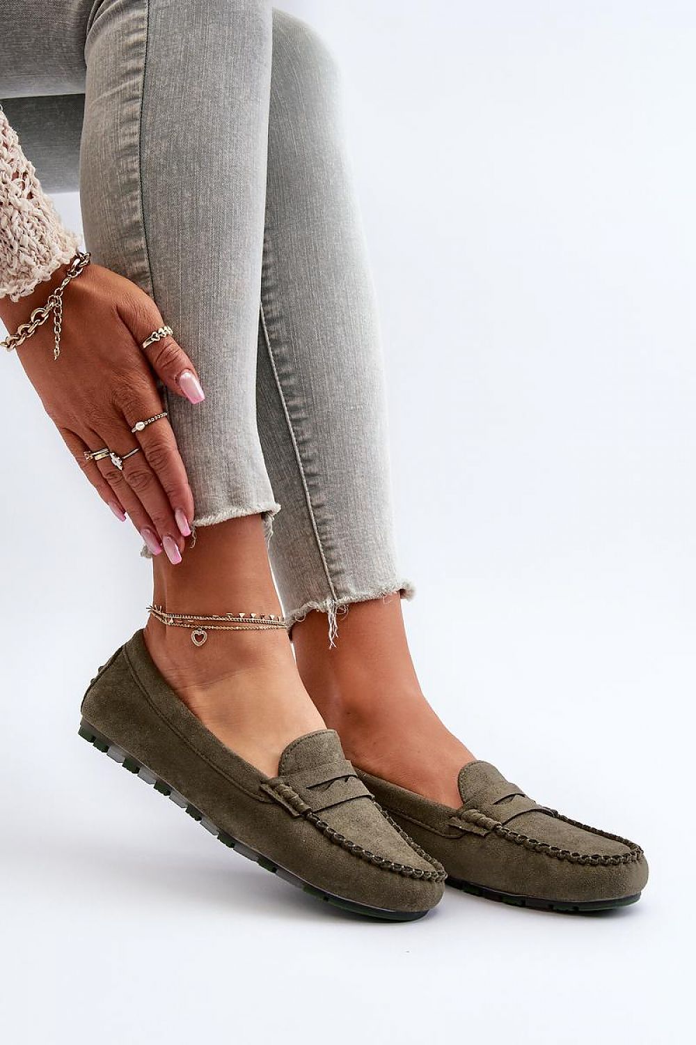 Mocassin Step in Style til dame fra MS StyleHaven, laget av polyester, med detaljer i suede, farge Grønn, størrelse 36, med 45720 ermer, hælhøyde low, skostørrelse 36; 37; 38; 39; 40; 41, perfekt til casual; dress