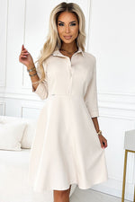 Flared skjortekjole fra Numoco – Stilig og komfortabel beige kjole til dame fra MS StyleHaven, laget av polyester, farge Blå, størrelse XXL, med 45720 ermer, perfekt til casual; dress