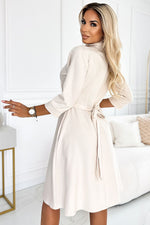 Flared skjortekjole fra Numoco – Stilig og komfortabel beige kjole til dame fra MS StyleHaven, laget av polyester, farge beige, størrelse M, med 45720 ermer, perfekt til casual; dress