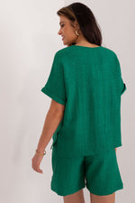 Lakerta todelt sett med skjorte og shorts til dame fra MS StyleHaven, laget av Bomull; polyester, farge Grå, størrelse S/M, med long ermer, perfekt til casual; dress
