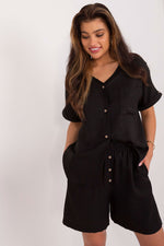 Lakerta todelt sett med skjorte og shorts til dame fra MS StyleHaven, laget av Bomull; polyester, farge beige, størrelse S/M, med long ermer, perfekt til casual; dress