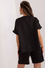 Lakerta todelt sett med skjorte og shorts til dame fra MS StyleHaven, laget av Bomull; polyester, farge beige, størrelse S/M, med long ermer, perfekt til casual; dress