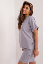 Lakerta todelt sett med skjorte og shorts til dame fra MS StyleHaven, laget av Bomull; polyester, farge beige, størrelse S/M, med long ermer, perfekt til casual; dress