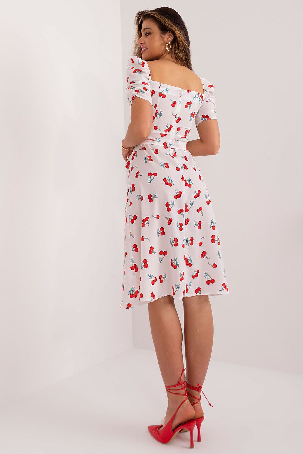 Lakerta sommer-kjole med puffermer til dame fra MS StyleHaven, laget av polyester; Viskose, farge Hvit 2, størrelse 36, med short ermer, perfekt til casual; dress