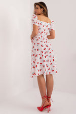 Lakerta sommer-kjole med puffermer til dame fra MS StyleHaven, laget av polyester; Viskose, farge Hvit 2, størrelse 36, med short ermer, perfekt til casual; dress