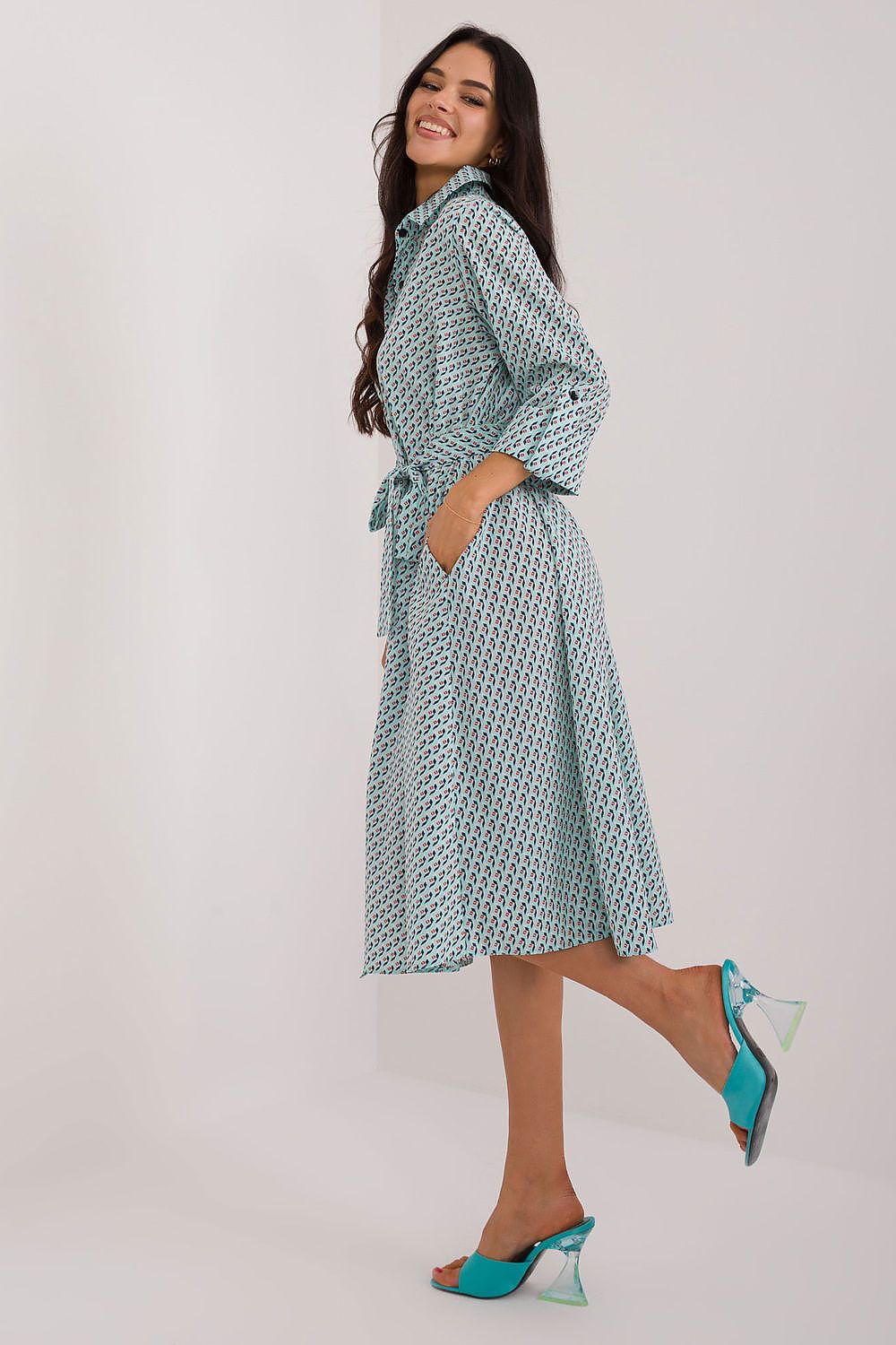 Vår skjortekjole med belte - Lakerta til dame fra MS StyleHaven, laget av polyester, farge Grønn, størrelse L/XL, med 45720 ermer, perfekt til casual; dress