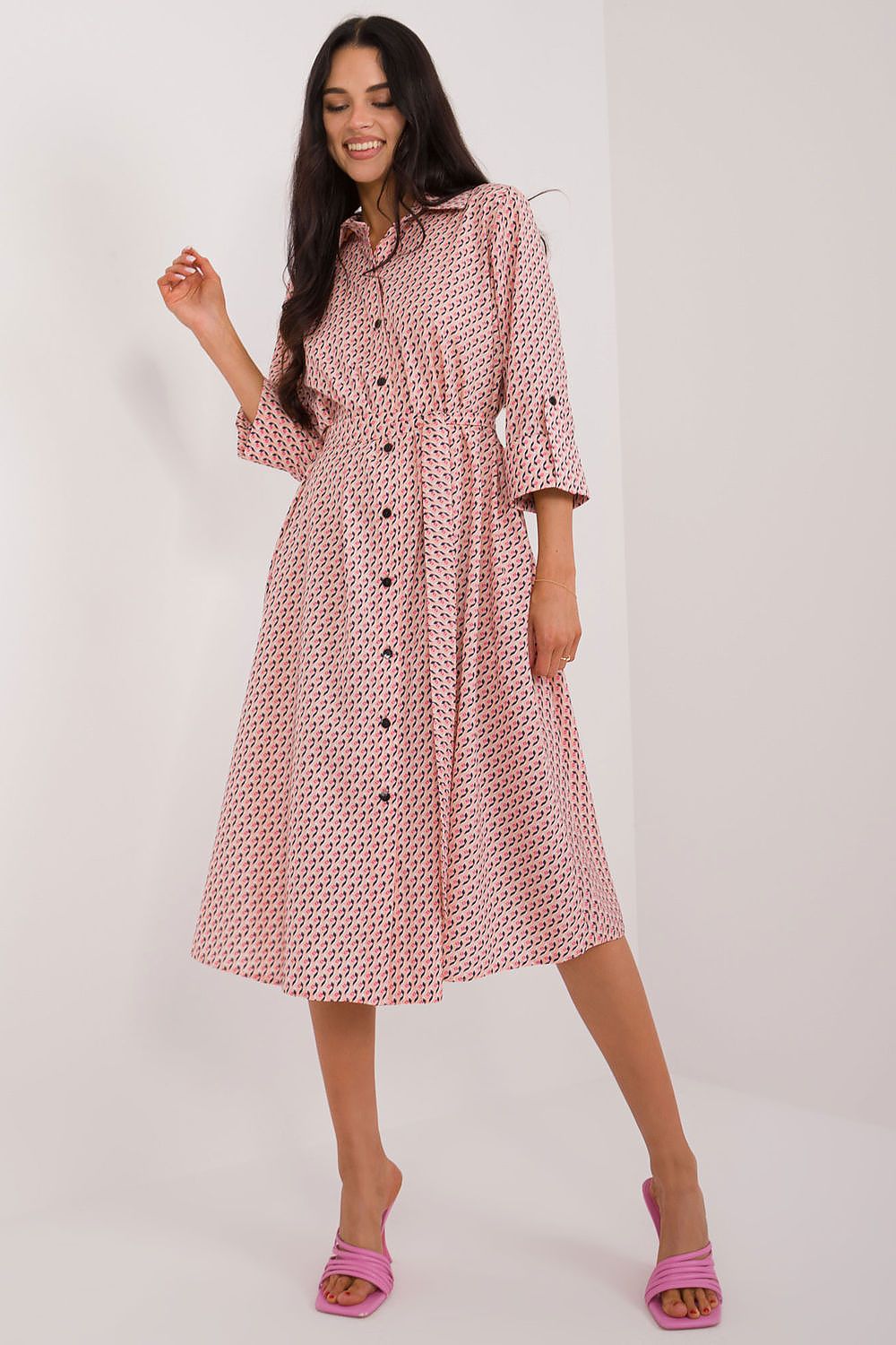 Vår skjortekjole med belte - Lakerta til dame fra MS StyleHaven, laget av polyester, farge Rosa, størrelse L/XL, med 45720 ermer, perfekt til casual; dress