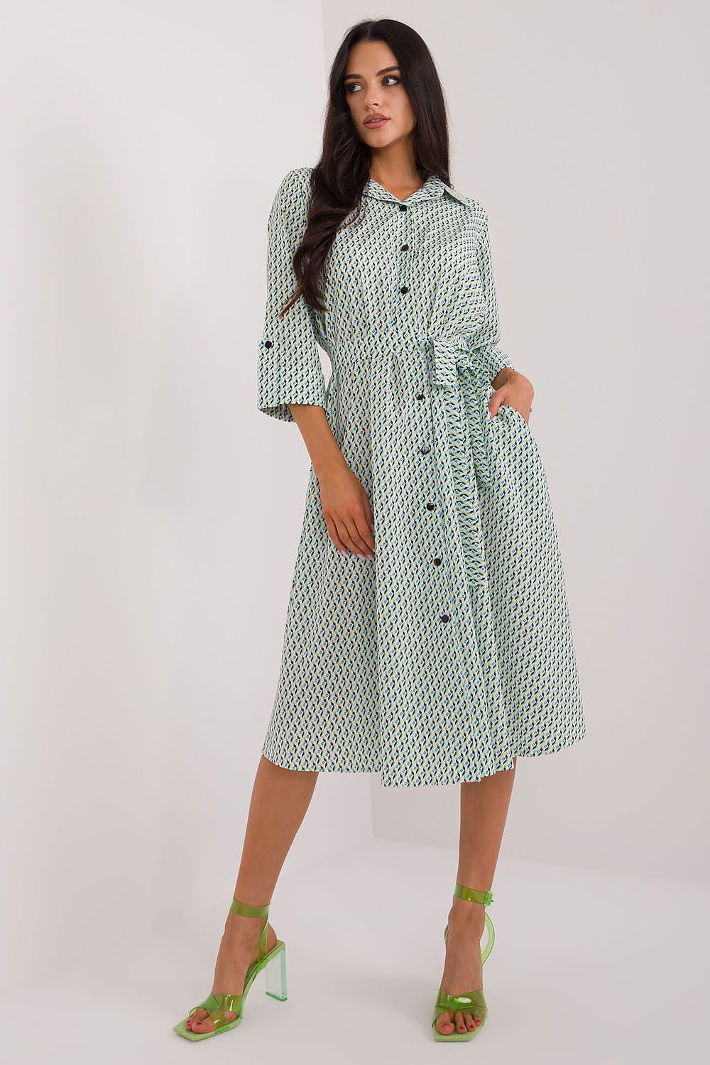 Vår skjortekjole med belte - Lakerta til dame fra MS StyleHaven, laget av polyester, farge Svart, størrelse S/M, med 45720 ermer, perfekt til casual; dress