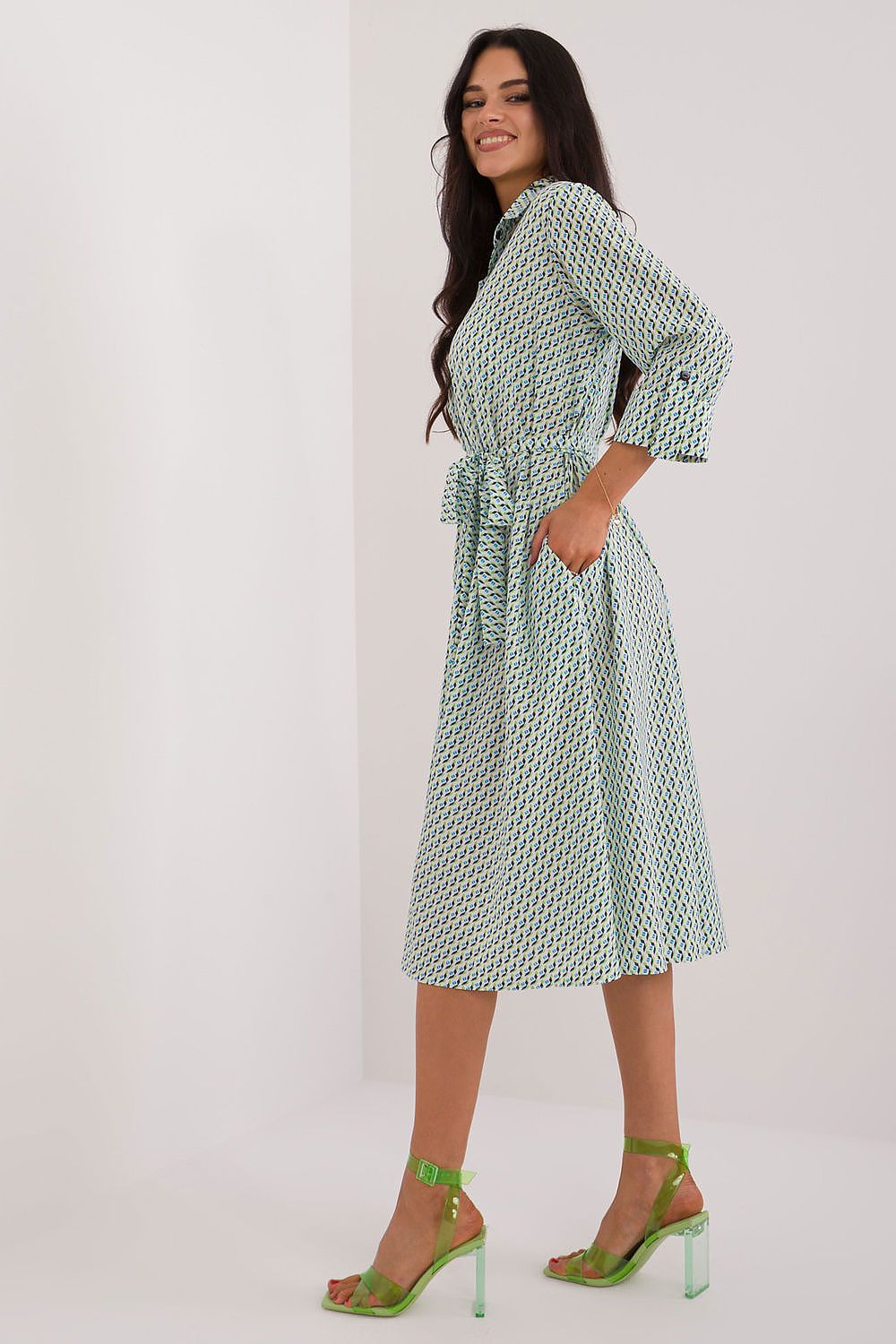Vår skjortekjole med belte - Lakerta til dame fra MS StyleHaven, laget av polyester, farge Svart, størrelse L/XL, med 45720 ermer, perfekt til casual; dress