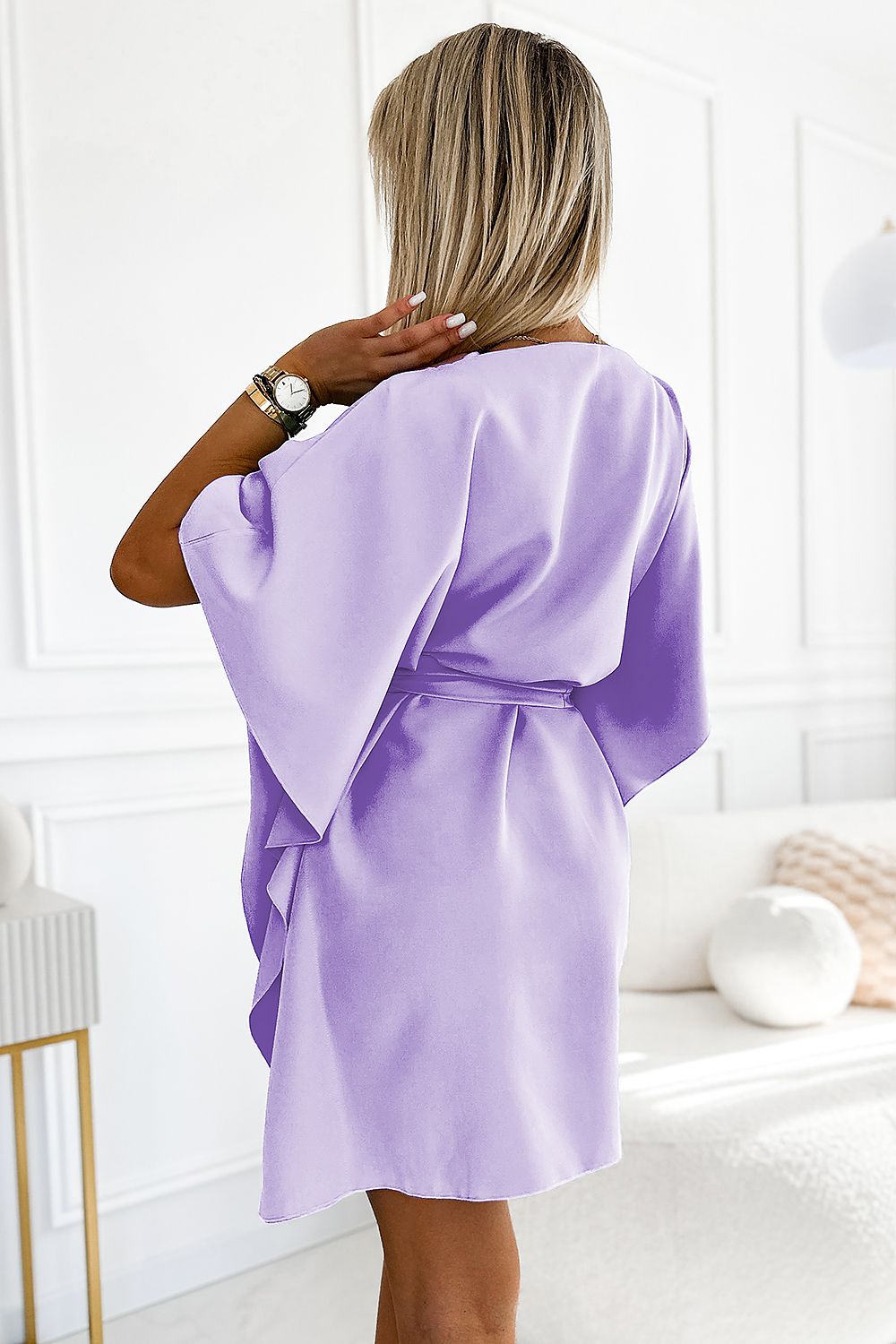 Sofia Day kjole til dame fra MS StyleHaven, laget av polyester, farge beige 2, størrelse 2XL/3XL, med short ermer, perfekt til casual; dress