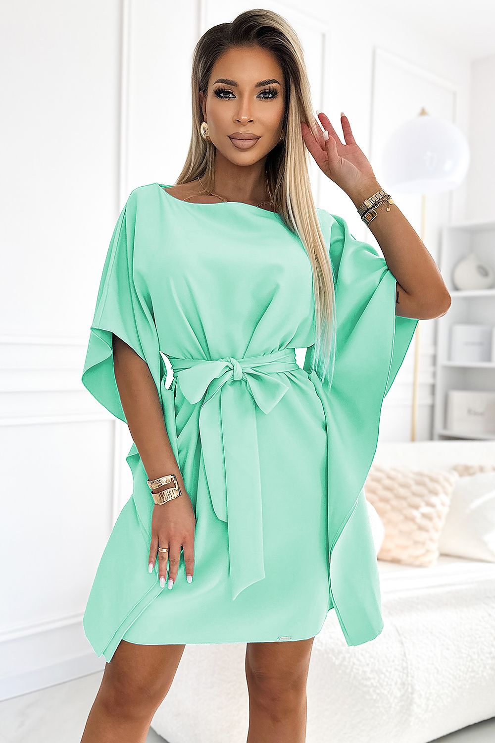 Sofia Day kjole til dame fra MS StyleHaven, laget av polyester, farge Brun, størrelse S/M, med short ermer, perfekt til casual; dress