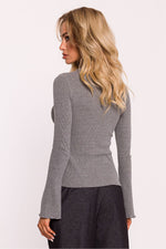 Bluse Moe til dame fra MS StyleHaven, laget av Bomull; polyester, farge Grå, størrelse 2XL/3XL, med long ermer, perfekt til dress
