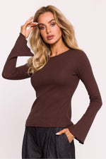 Bluse Moe til dame fra MS StyleHaven, laget av Bomull; polyester, farge Brun, størrelse S/M, med long ermer, perfekt til dress