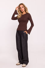 Bluse Moe til dame fra MS StyleHaven, laget av Bomull; polyester, farge Brun, størrelse L/XL, med long ermer, perfekt til dress