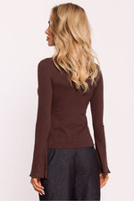 Bluse Moe til dame fra MS StyleHaven, laget av Bomull; polyester, farge Brun, størrelse 2XL/3XL, med long ermer, perfekt til dress