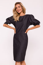 Blyantskjole - Moe til dame fra MS StyleHaven, laget av Bomull; polyester, farge Blå, størrelse M, med 45720 ermer, perfekt til dress