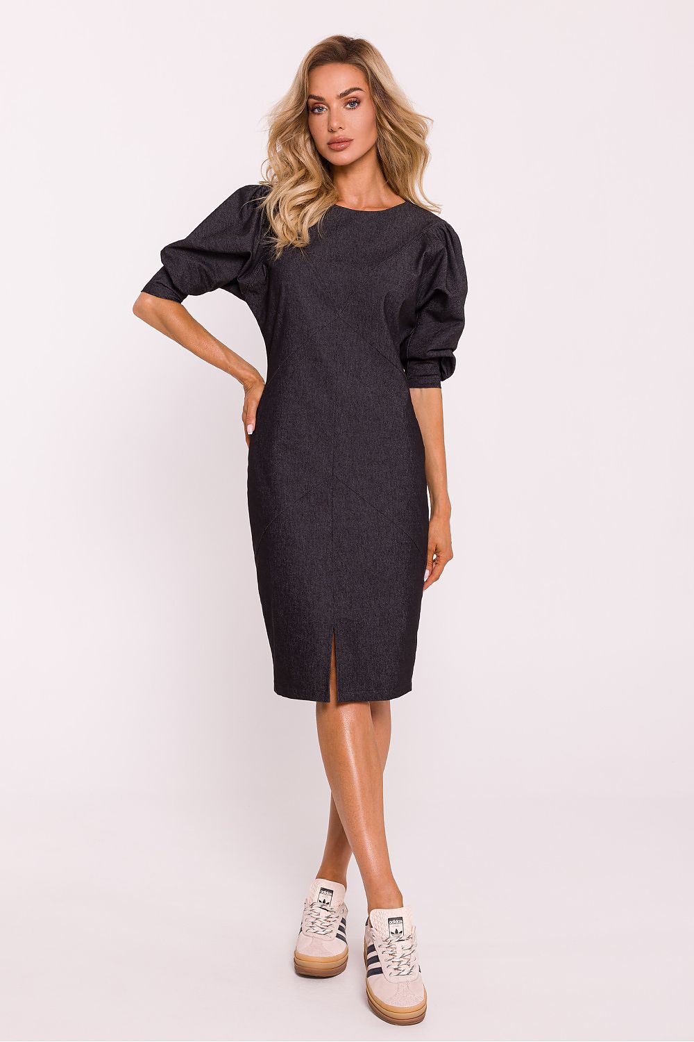 Blyantskjole - Moe til dame fra MS StyleHaven, laget av Bomull; polyester, farge Blå, størrelse L, med 45720 ermer, perfekt til dress