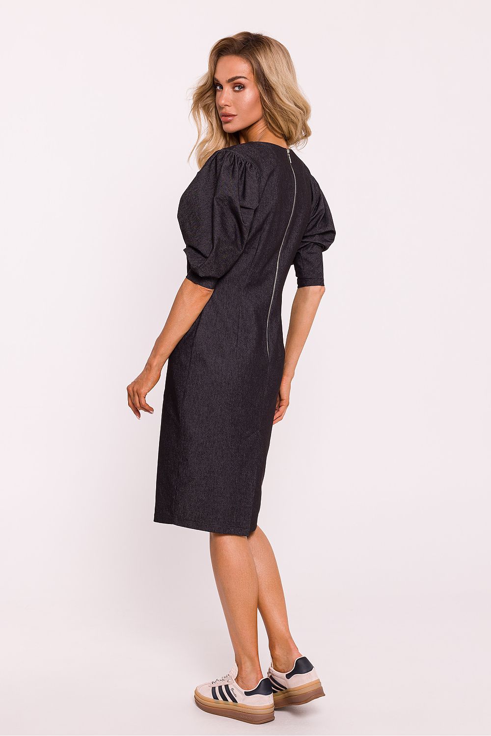 Blyantskjole - Moe til dame fra MS StyleHaven, laget av Bomull; polyester, farge Blå, størrelse XL, med 45720 ermer, perfekt til dress