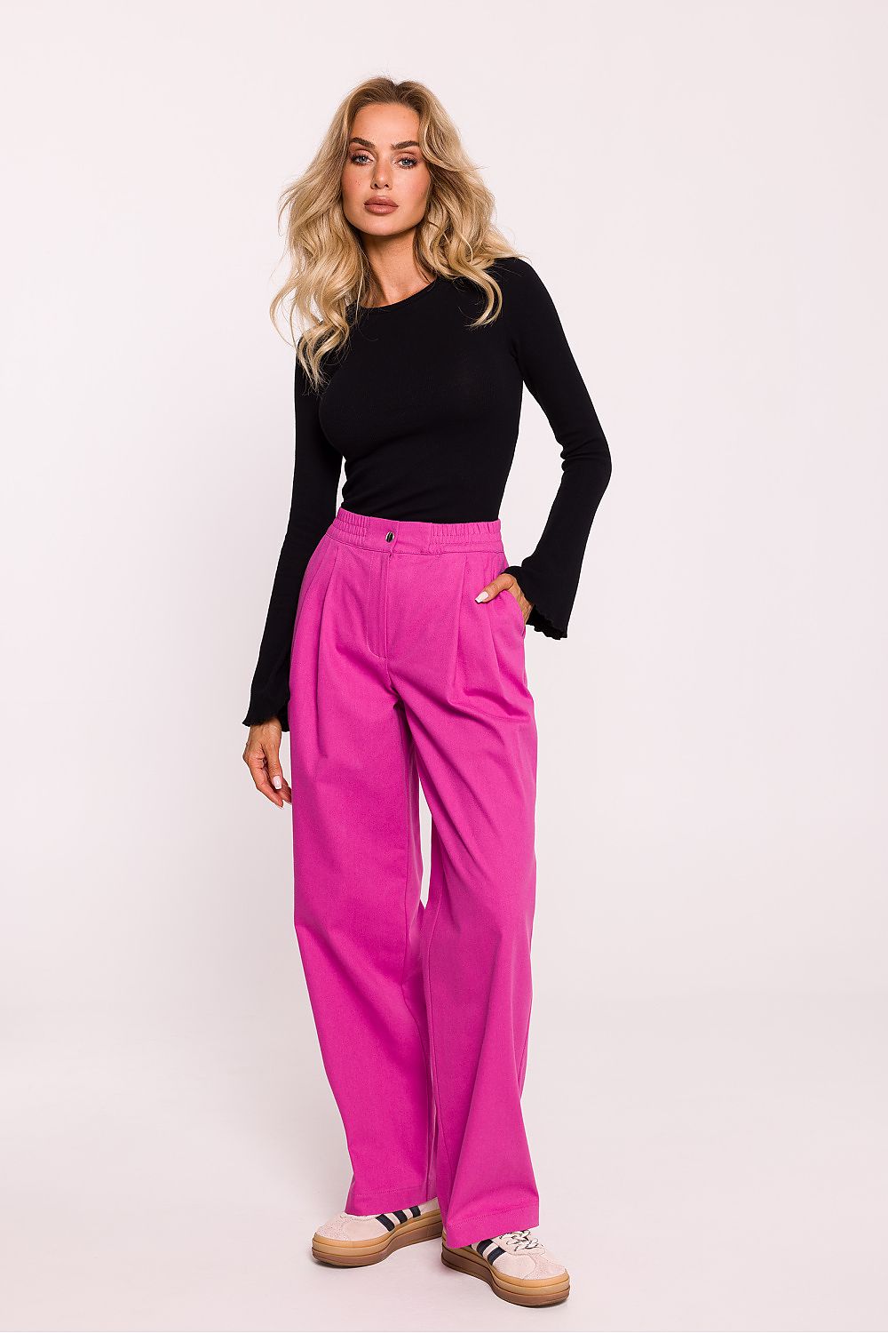 Dame Bukser - Moe til dame fra MS StyleHaven, laget av Bomull; polyester, farge Rosa, størrelse s, med short ermer, bukselengde long, perfekt til dress
