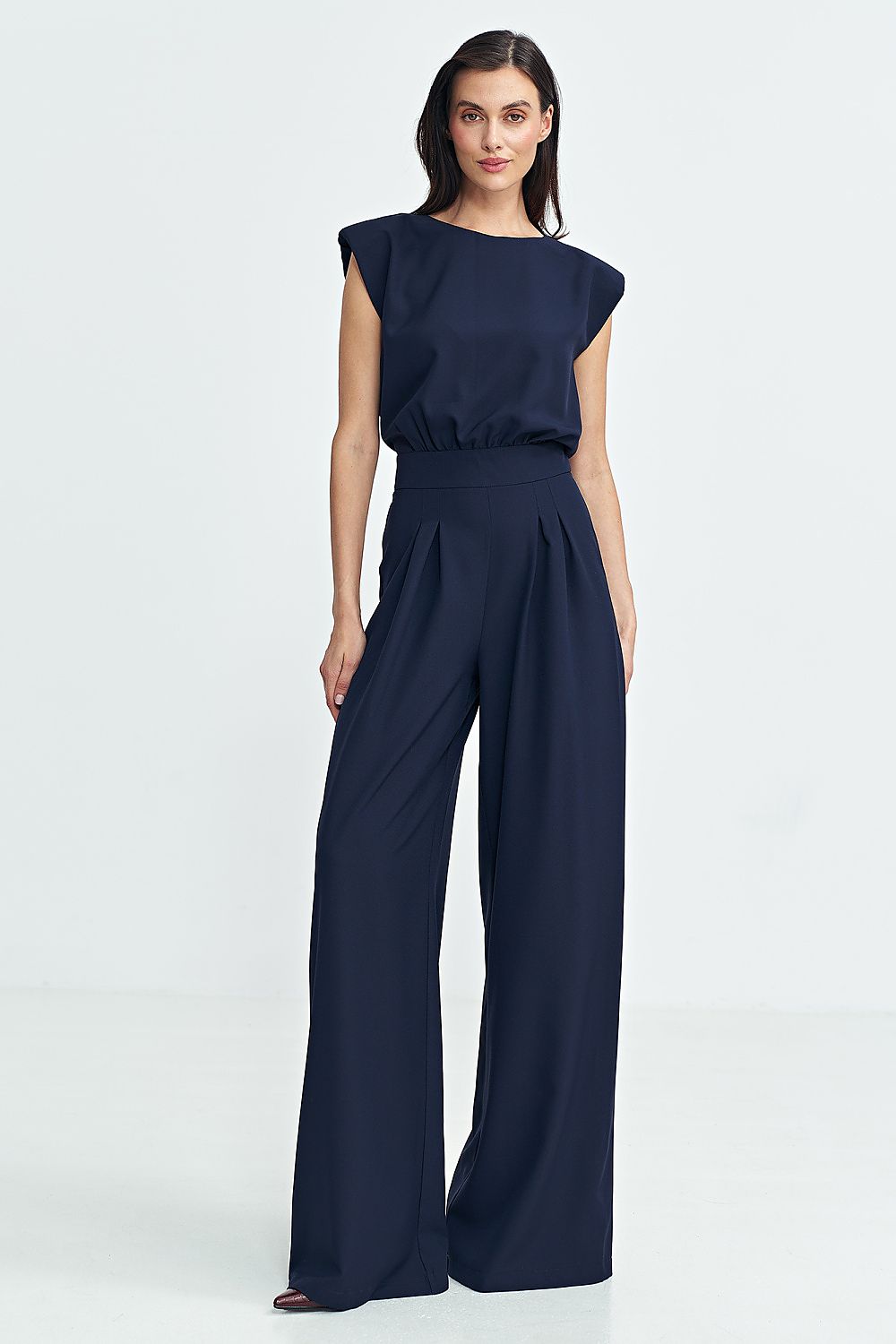 Dress Nife til dame fra MS StyleHaven, laget av polyester, farge Marineblå, størrelse 36, med sleeveless ermer, perfekt til casual; dress