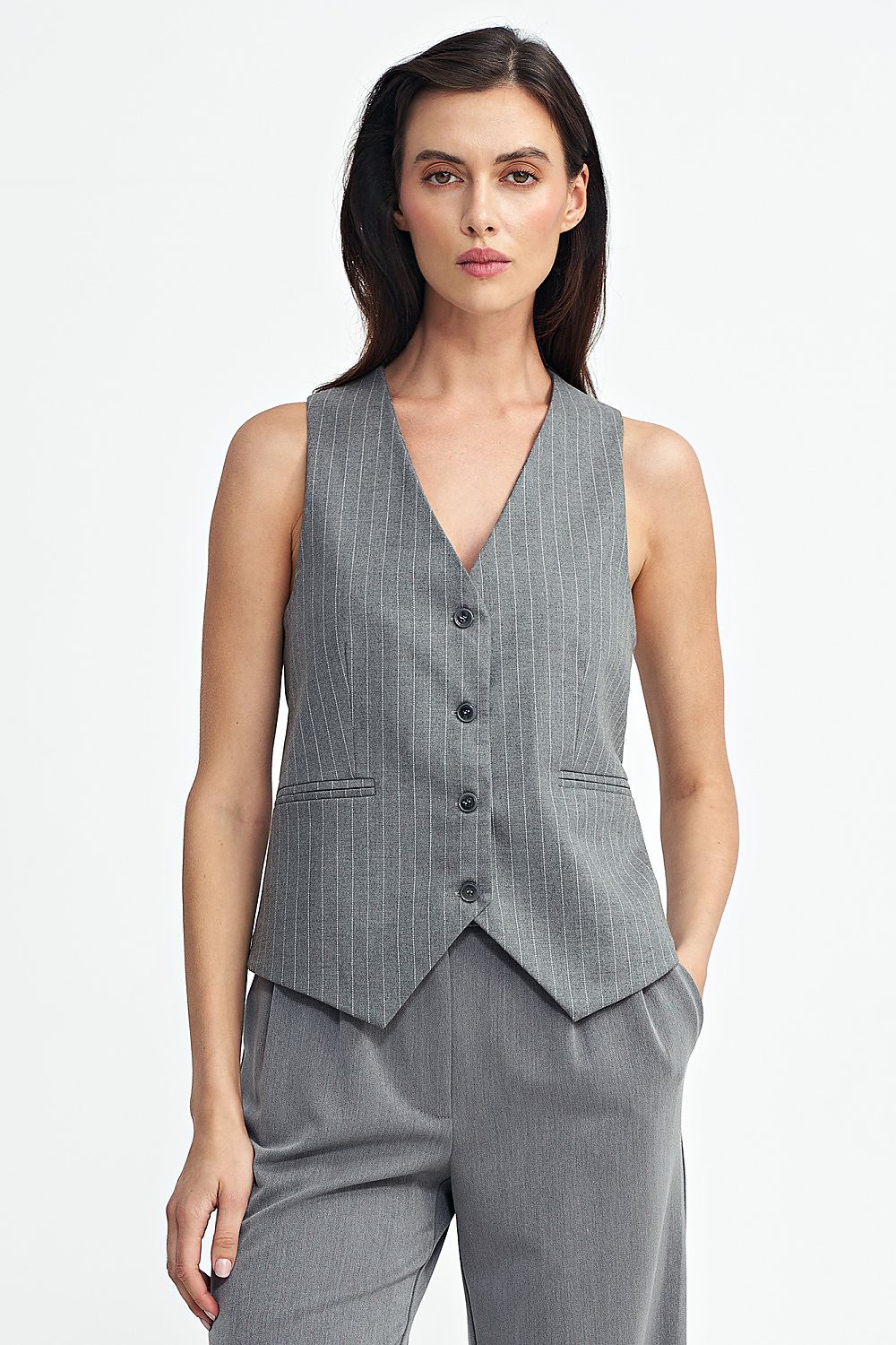 Gilet Nife til dame fra MS StyleHaven, laget av polyester; Viskose, farge Grå, størrelse 36, med long ermer, perfekt til casual; dress