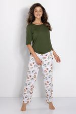 Pyjamas Momenti Per Me til dame fra MS StyleHaven, laget av Bomull; Elastan-1, farge Grønn, størrelse s, med long ermer, perfekt til casual; dress
